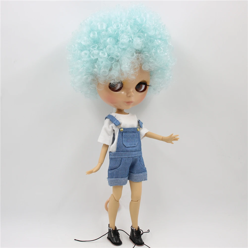 Neo Blythe Doll with Blue Hair, Tan Skin, Shiny Cute Face & Custom Jointed Body 2