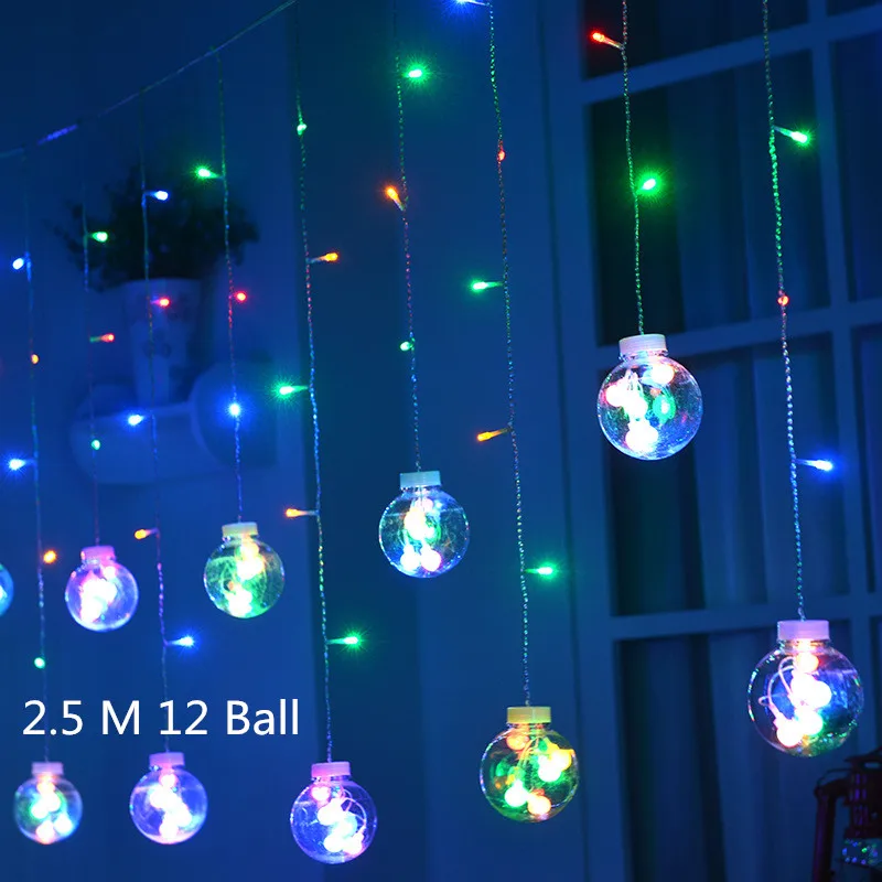 Новогодняя, Рождественская, домашняя Гирлянда для занавесок, сказочный светильник для улицы, светодиодная гирлянда, новогодние, рождественские украшения для дома Natal Noel, Q - Цвет: 2.5m 12Ball Blue