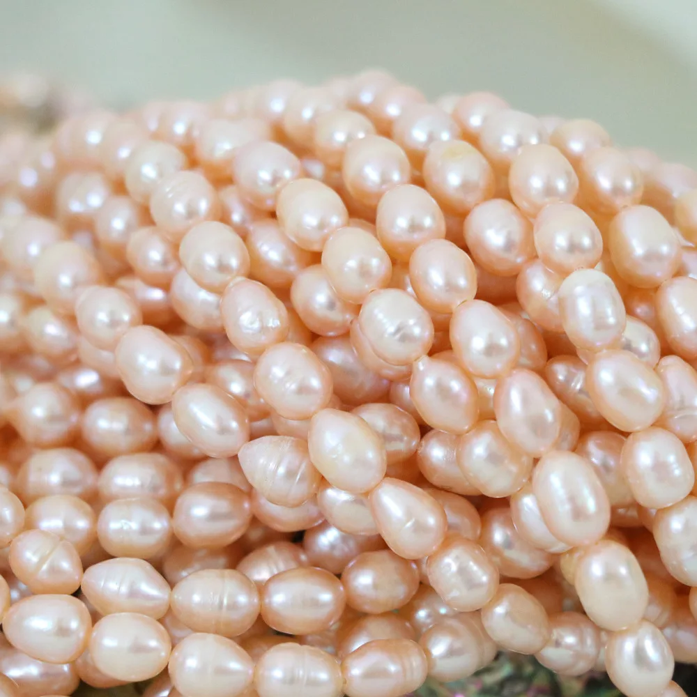 Fashion 7-8mm natural cultured orange pearl approx rice barrel beads women weddings party Hot sale jewelry making 15inch B1333