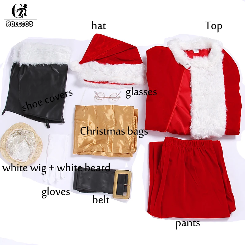 Rolecos/костюм Санта Клауса для косплея полный комплект рождественских костюмов красный и синий Санта Клаус Рождественская одежда роскошный костюм