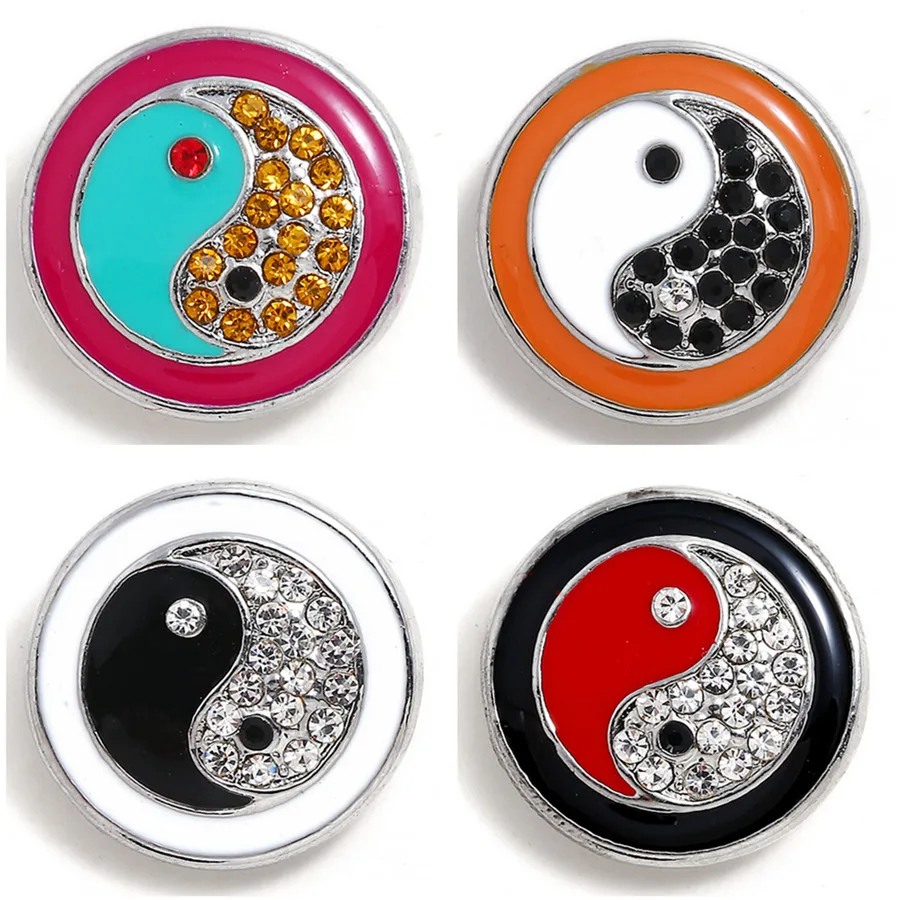 

Fashion Beauty Oil Colorful Round Taiji Bagua pattern Rhinestone 20MM Metal snap buttons for DIY snap jewelry wholesale KZ1553