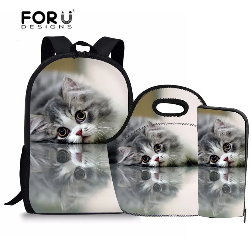 FORUDESIGNS/школьные сумки для девочек Kawaii Детские рюкзаки с принтом кота школьный