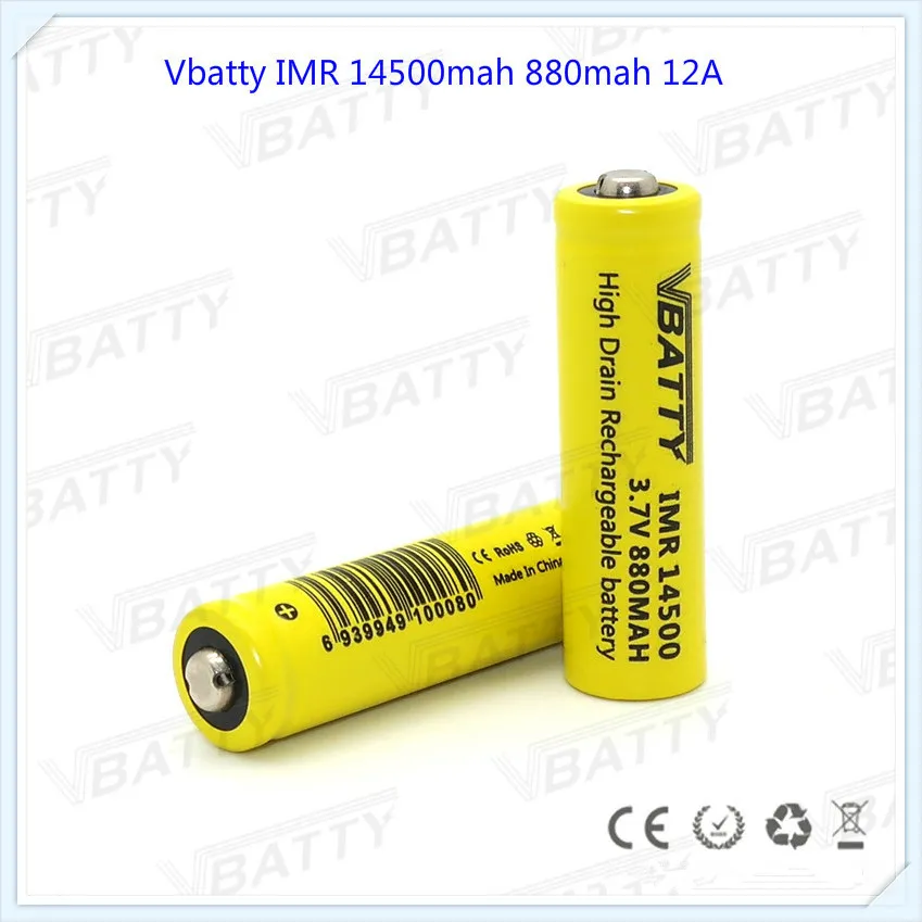Vbatty IMR 14500 880mah Button top 12A battery Li-ion