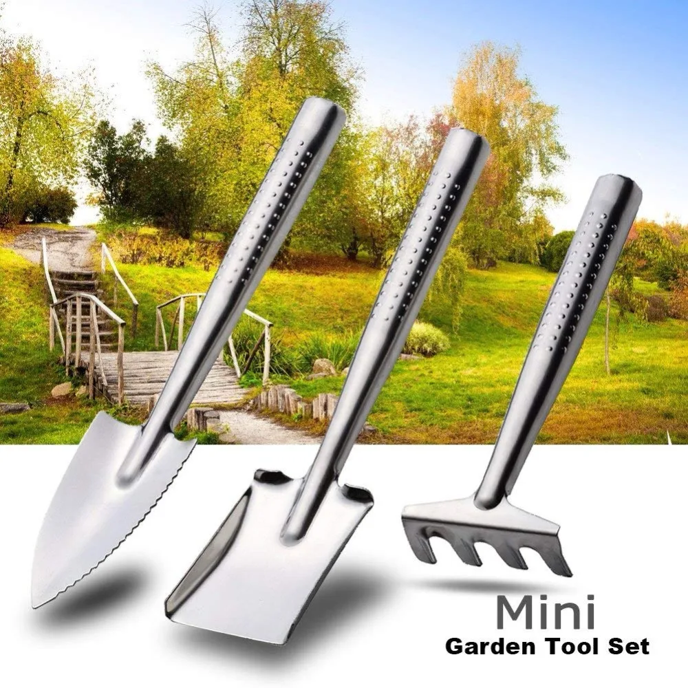 

Garden Tools Set 3 Piece Stainless Steel Mini Gardening Kit Rust-resistant Tools Best for Pot Planting Shovel Rake Flowers Plant