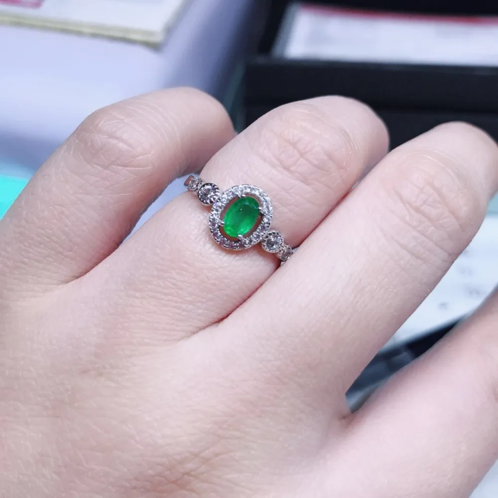 

natural emerald 4mm*6mm ring, 925 sterling silver, women's high-end colorful jewelry
