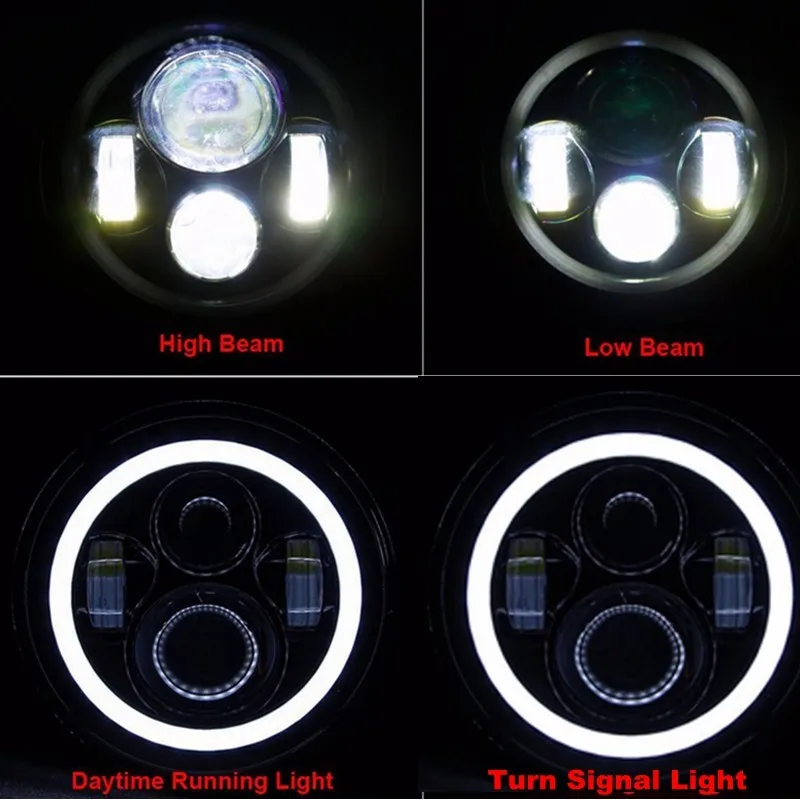 7 Inch Round LED Headlights Assembly with Halo Ring Angel Eye & DRL & Turn Signal Light for Offroad Jeep JK TJ CJ Hummer xsd.jp77g