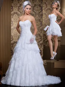 

A-line Rendas vestido de noiva tomara que caia 2 Em 1 Lace Dress Bride Wedding Dress With Removable Skirt