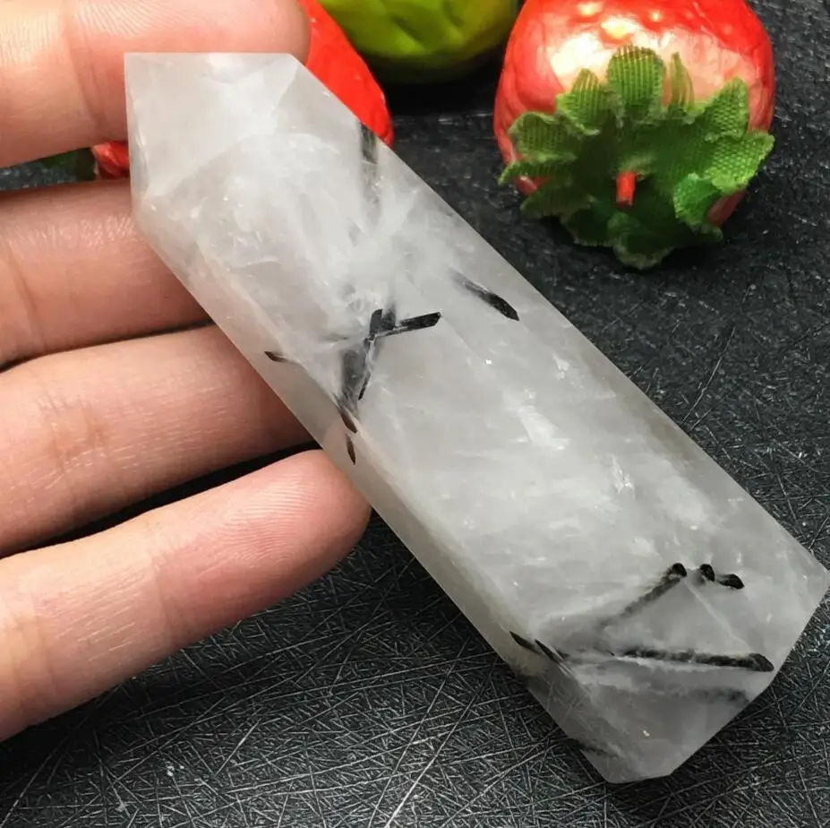 Природный редкий палочка черный турмалин Hairstone кристалл кварца ТОЧКА