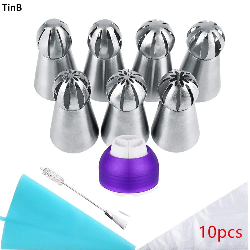 

11PC/set Pastry Accessories Russian Piping Tips And Coupler Ball Stainless Steel Icing Nozzle Pastry Cupcake Cake Baking Tool