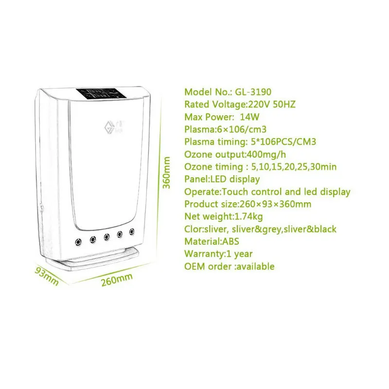 Air Purifier Ozone Plasma ionizer Air Purification for HomeOffice Smoke Dust removal And Water Sterilization Health Air (6)