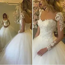 Vestido De Noiva 2019 кружево Свадебные платья бальное платье Иллюзия одежда с длинным рукавом свадебное платье свадебные Robe De mariée