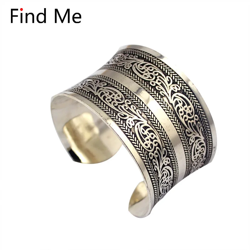 New Tibetan Silver Totem Bangle Carved Lucky Flower Bangle Cuff Bracelet ^YH
