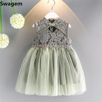 

New Kids Tutu Dress Girls Chinese Cheongsam Style Lace Dress Vestidos Pricness Girl Lace Party Tutu Dress 2-6Y Clothing D0626