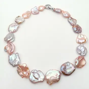 

18'' Natural Purple Pink Cultured 18x21MM Keshi Pearl Necklace