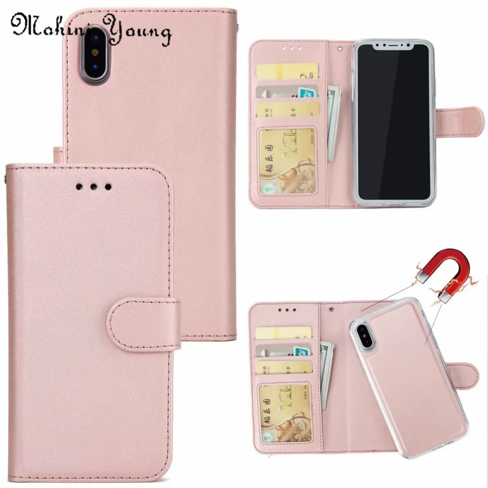 

(1pc) korea Magnetic 2 in 1 Wallet Leather phone Cases For iPhone xs max xr 7 7 Plus 6 6s Plus 8 8 plus x Detachable Back Cover
