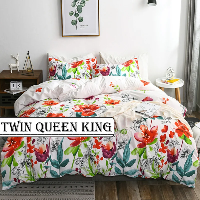 2pcs 3pcs Red Flower Duvet Cover Sets With Pillowcases Wrinkle