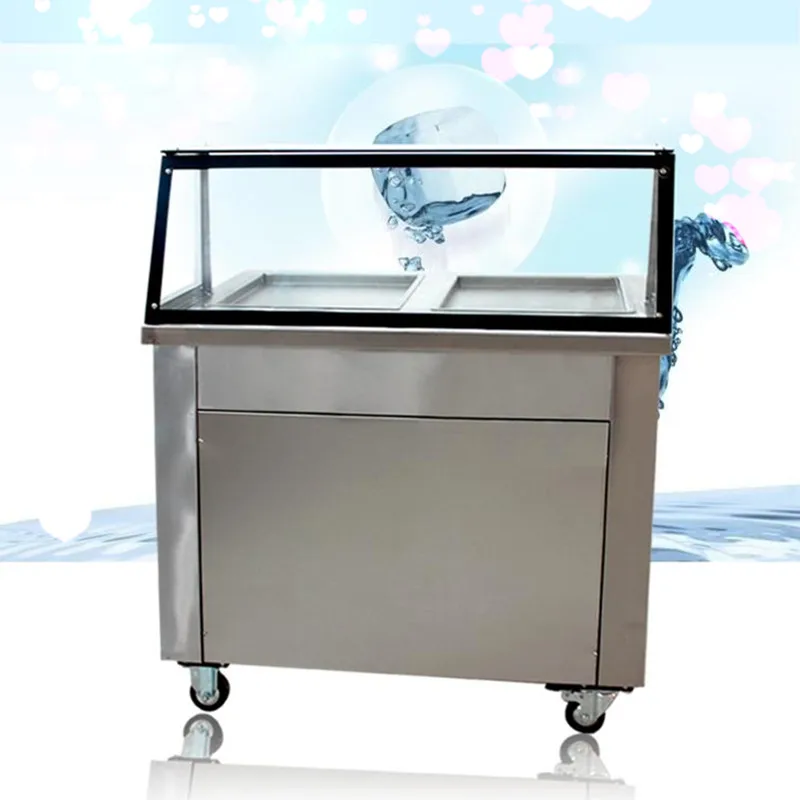 Double pan double brand compressor Fried ice machine,fry ice roll pan machine,Intelligent control fried ice cream roll machine 2016 new double round pan fry ice cream roll machine 45cm 2800w luxurious intelligent double pan milk roller with r410a