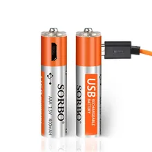2PCS SORBO 1.5V 400mAh Rechargeable AAA Battery with 4 In 1 Charger Cable for RC Toys Charging Power Hecliopter Car Drone Mouse
