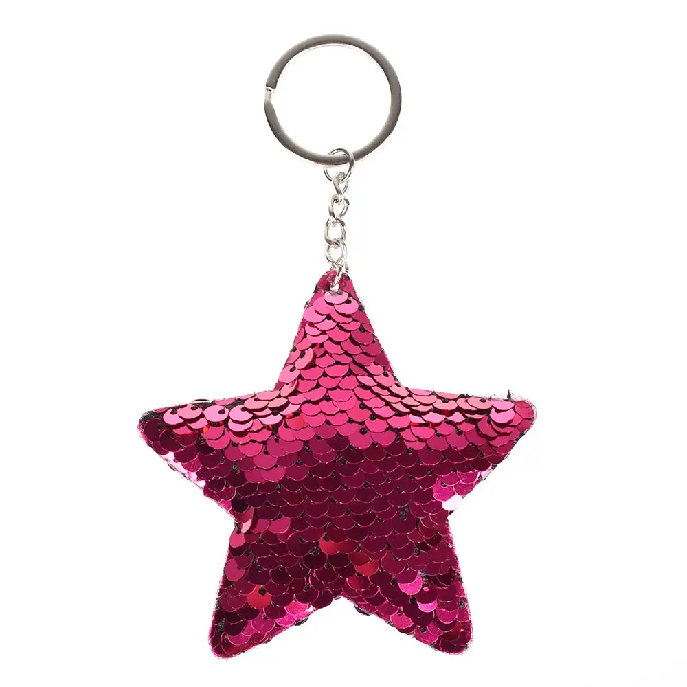 Pentagram Sequin Keychain Pendant Reflective Glossy Star Keyfob PU Car Keyring