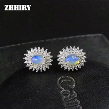 Zhhiry подлинной опал камень серьги Натуральный камень Твердые стерлингового серебра 925 Для женщин Ювелирные украшения Серьги