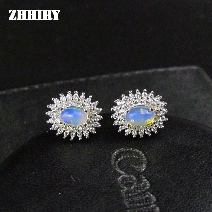 ZHHIRY Genuine Opal Gem Earring Natural Stone Solid 925 Sterling Silver Women Fine Jewelry Earrings | Украшения и аксессуары