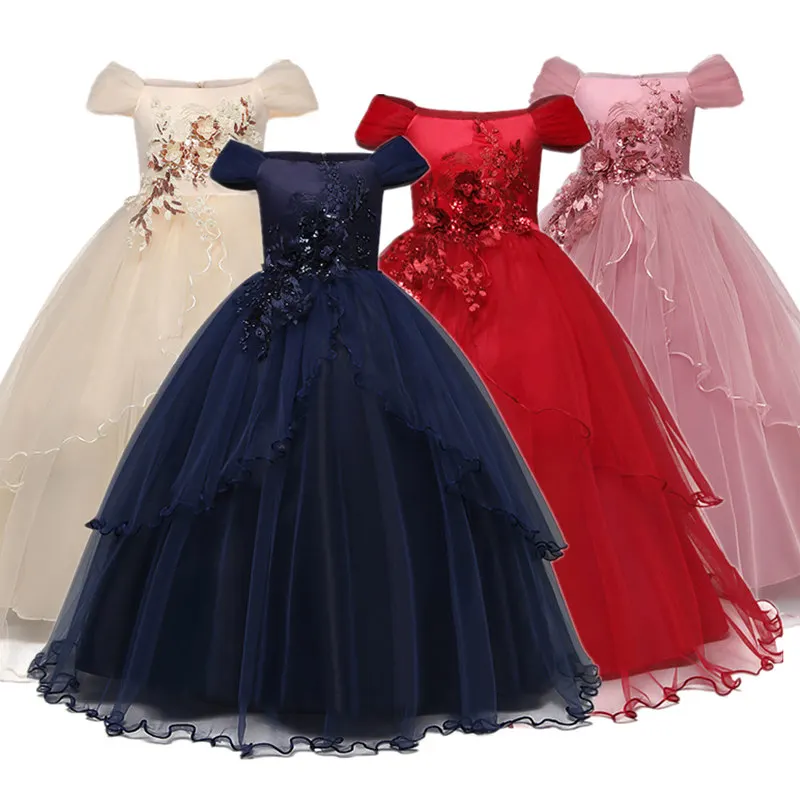 2019 Sale Kids Girls Elegant Wedding Flower Girl Dress Princess Party Pageant Formal Long Shoulderless Lace Tulle 6 7 Year Teen | Детская