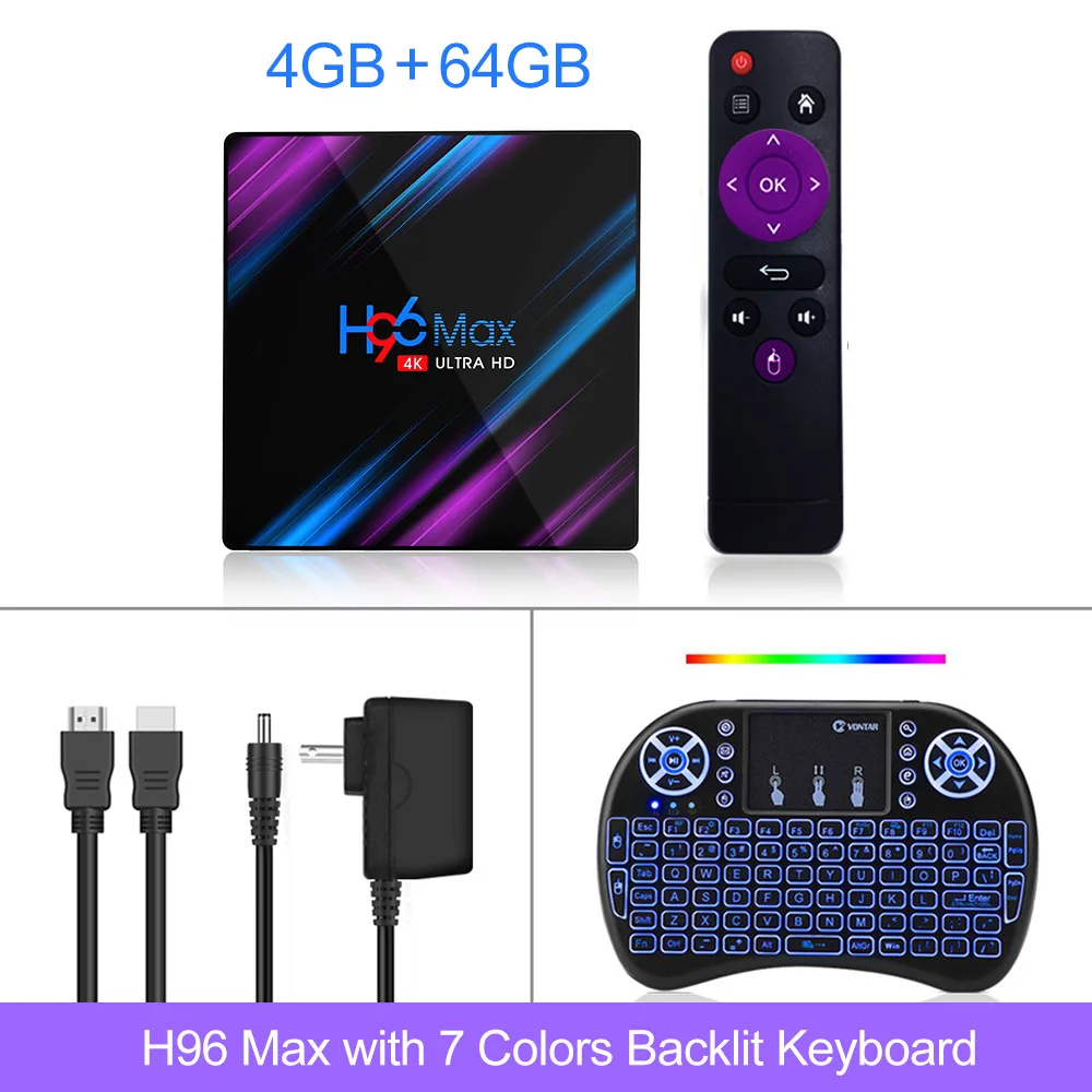 H96 MAX RK3318 Android ТВ коробка Android 9,0 Смарт ТВ коробка 4 Гб Оперативная память 32G/64G Встроенная память голосового помощника Google Play Store Netflix Youtube 4K - Цвет: 4GB 64G Backlit i8