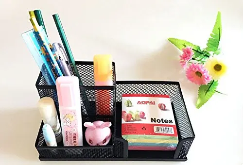 Mesh Desk Organizer Office Supplies Caddy Combination Pen Holder Card Case Organizer Storage Box Black