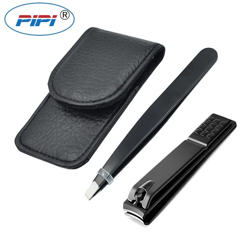 

Black Eyebrow Tweezers And Nail Clippers Set Manicure Pedicure Tools Finger Nail Cutter Trimmer With Leather Case For Men Women