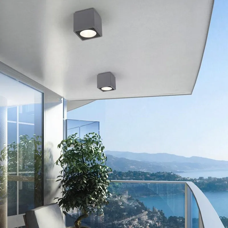 

YRANK 10W COB Outdoor LED Ceiling light Surface mounted lighting Square led for bathroom,balcony,stair way grey fitting
