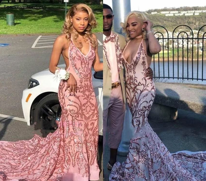 Sexy Backless Prom Dresses 2019 South African Arabic Mermaid Halter Neck Sleeveless Sweep Train Party Celebrity Gowns Evening BC0870  155 (5)