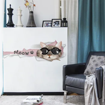 

Cute Cartoon Meow cat wall sticker for living room Cabinet door home decoration mural art Decals wallpaper door wall stickers