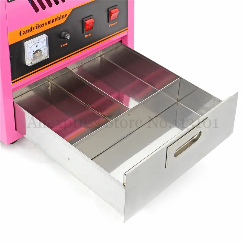 Электрическая машина для изготовления ватных конфет, коммерческий производитель ватных нитей, 52 см, миска из нержавеющей стали розового цвета, 220 В, 1030 Вт, с выдвижным ящиком