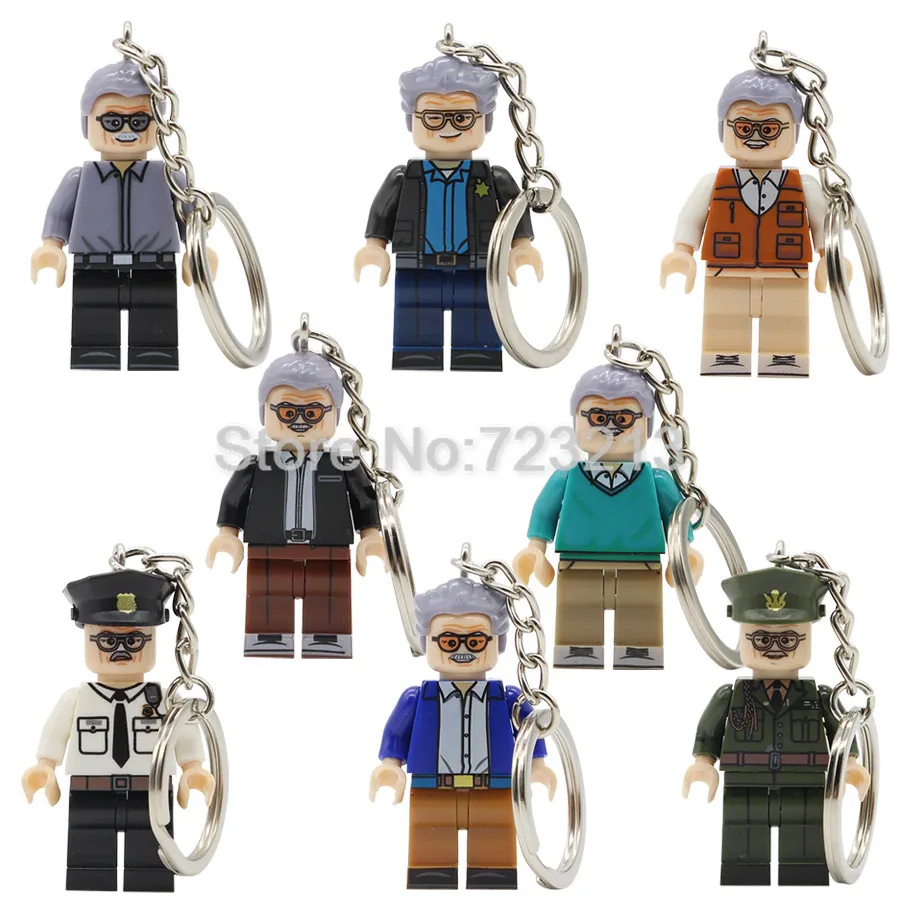 

Marvel Super Hero Father Stan Lee Keychain Figure Memory Stan Lee Avengers Key Ring Building Blocks Model Brick Toys