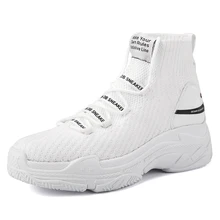 High Top Sneakers Men Unisex Knit Upper Breathable Shoes Fashion Shark Logo Couple Black / White Shoes Sock Shoes Thick Sole 5cm