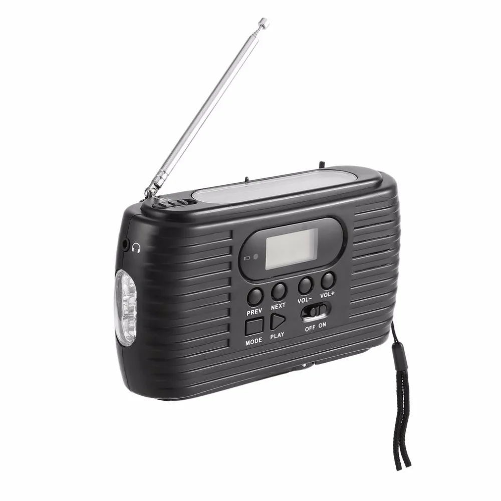Динамо/солнечные аварийное радио с ручная раскрутка AM/FM радио и музыкальный плеер фонарик 3 светодиода