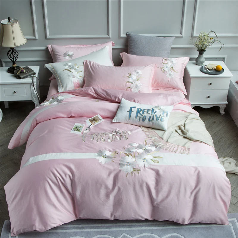 

Luxury Egypt Cotton Flower Words Bedding Set Embroidery Silky Duvet cover Bed Sheet Pillowcases Queen King Size 4/6/7Pcs bedline