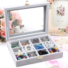 12 Cuadrículas Pequeña Pulsera Gris Joyero con Cubierta De Cristal Caja De Seguridad Conjunto Exhibición de La Joyería Collar colgante Recibir un Caso bandeja
