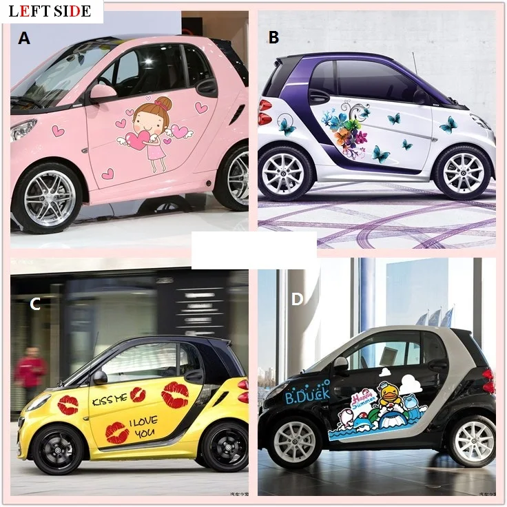 Забавные наклейки на автомобиль с левой стороны, 4 вида конструкций, девочка, красные губы, цветок, мультфильм, милый винил, водонепроницаемая наклейка, настраиваемый размер, смарт-Чехлы для автомобиля