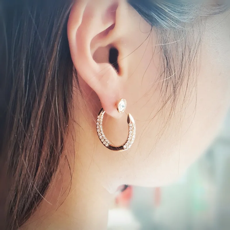 Little Semi Circular Arc Stud Earring Mini Crystal Mosaic Alloy Earrings Woman