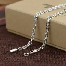 S925 silver necklace 2019 men's fashion silver necklace Thai silver antique simple fashion sweater chain starfield s925 sterling silver retro thai silver vintage style takahashi goro feather eagle necklace men women sweater chain set
