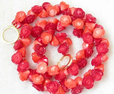 

FREE SHIPPING>>>@ NO2785 17'' 11mm flower handwork carve red and pink coral Necklace