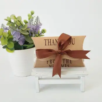 

100Pcs Creative Brown Pillow Shape THANK YOU Wedding Favors Candy Box Bomboniera Chocolate Box Party Supplies Gift Box