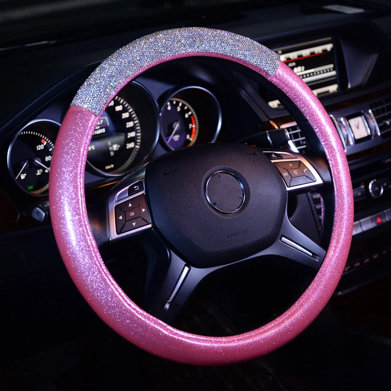Модные алмазные Кожаные чехлы рулевого колеса автомобиля с кристаллами Bing Rhinestons рулевые Чехлы для девочек автомобильные аксессуары