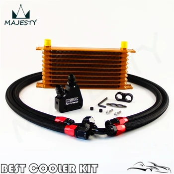 

10 Row Engine Oil Cooler Kit + Sandwich Plate For BILLET LS1 LS2 LS3 LSX VE HSV Gold