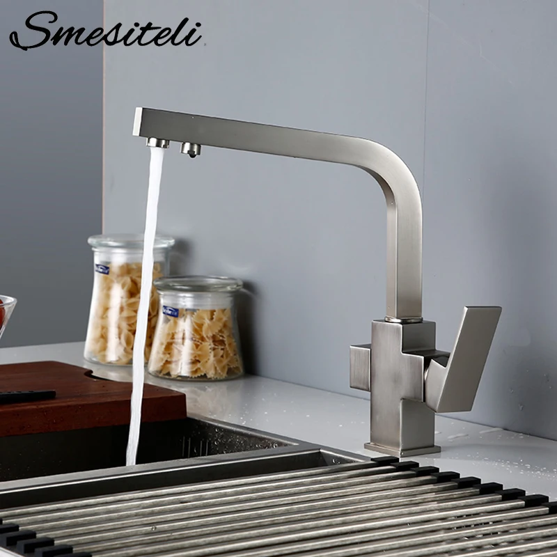  Smesiteli Kitchen Faucets Brushed Stainless Steel Solid Brass 3 Way Water Tap Filter 360 Degree Rot - 32948326668