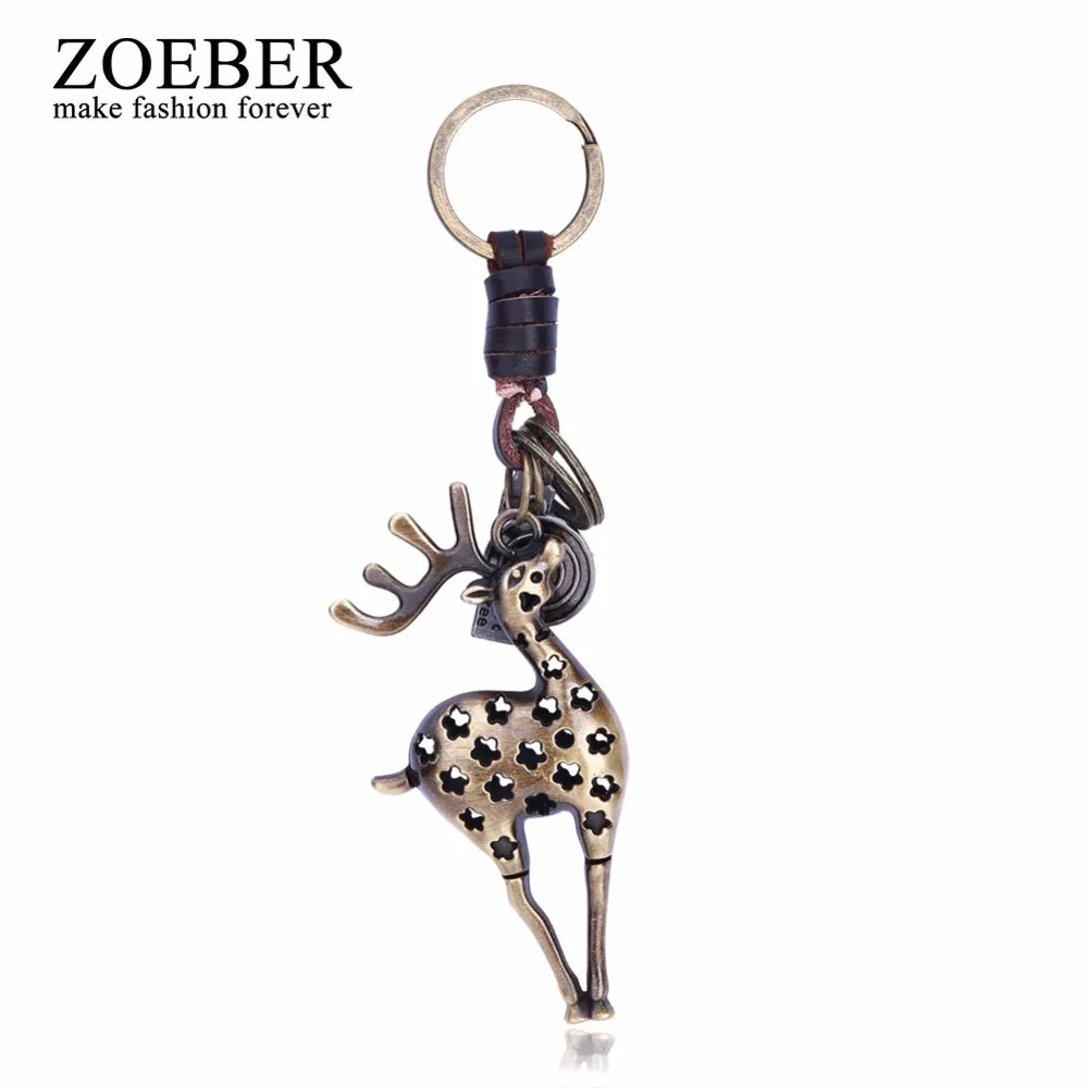 ZOEBER Hewan Sika Deer Keychain Paduan Cinta Kain Kulit Babi