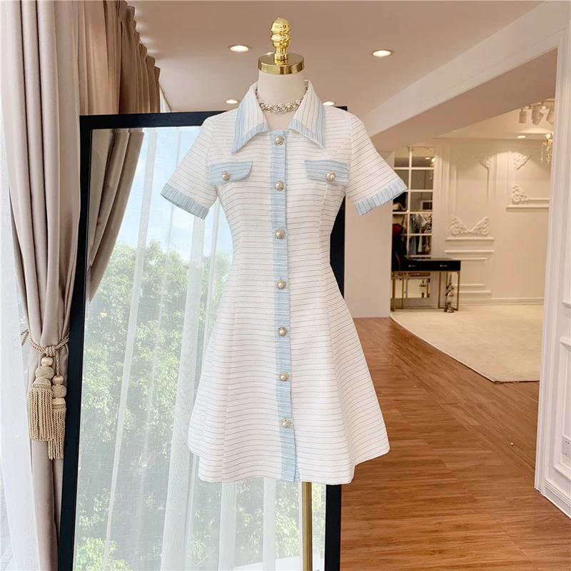 HIGH STREET New Fashion 2019Designer Runway Dress Women's Short Sleeve Color Block Buttons Shirt Dress