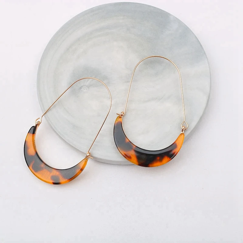 

MISANANRYNE Fashion Korean Stylish Moon Shape Colorful Acetate Acrylic Earrings Big Hook Hoop Earrings for Women