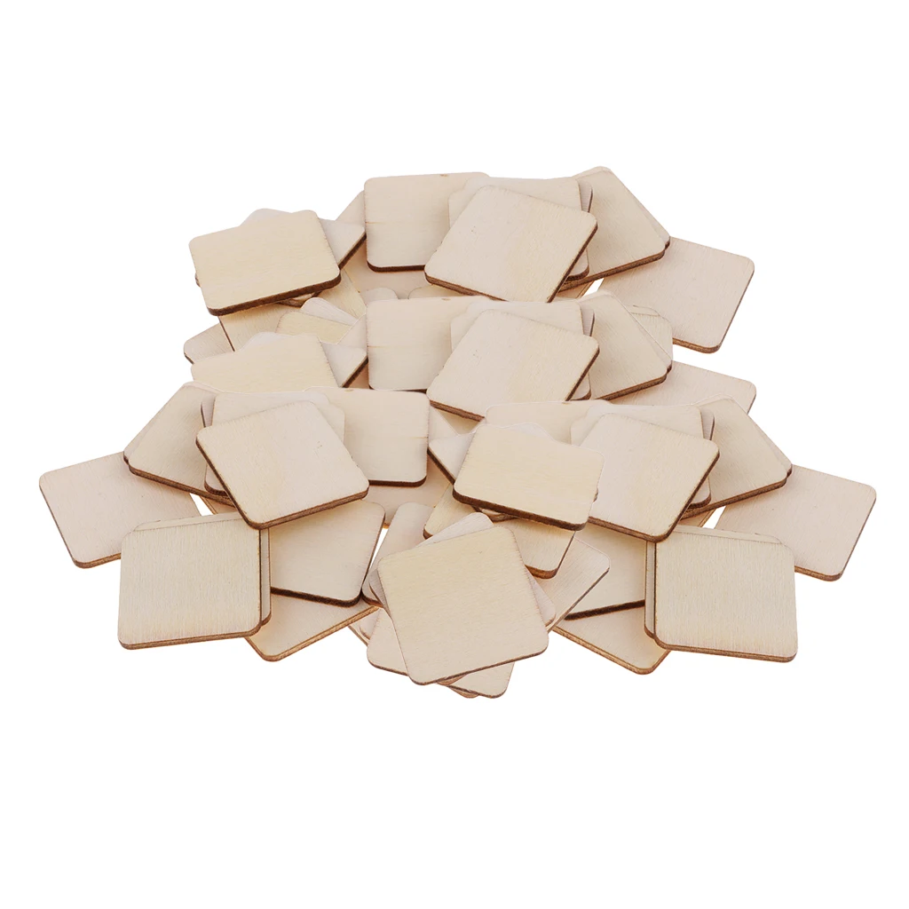 100Pcs Rectangle/Square MDF Unfinished Wood Pieces Cutouts Blank Plaque Sheets for DIY Art Craft Pyrography Decoration Ornaments
